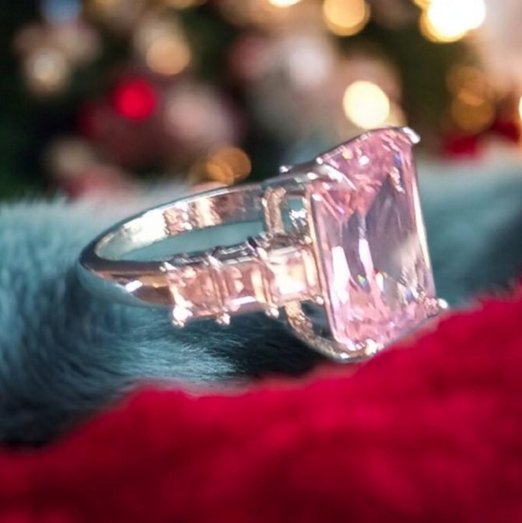 💕925 Sterling Silver Pink Ice Moissanite Ring - Picture 5 of 17